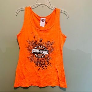 Ladies Harley Davidson, tank top, orange, with black sparkles size large